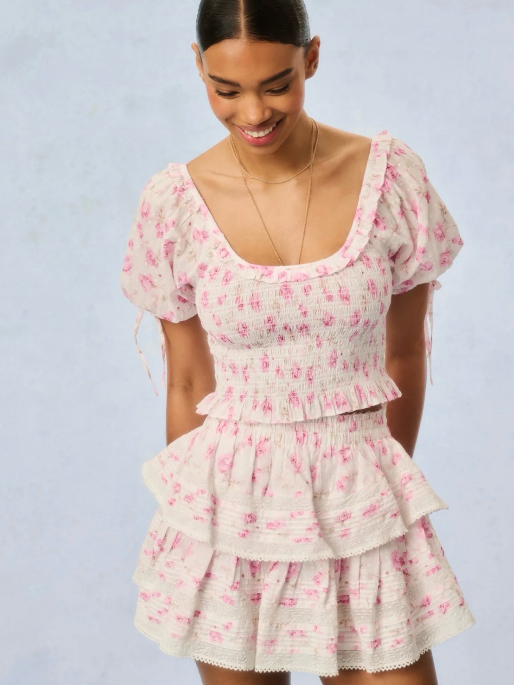 Love Shack Fancy Molly Heirloom Printed Top In Sterling Dusk